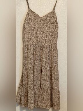 Boho Style Tiered Spaghetti-Strap Sundress in Brown and Beige Tones Size M